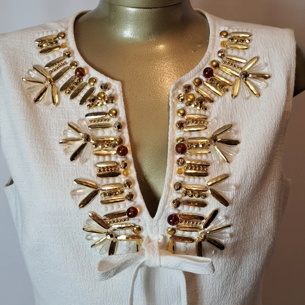 VINTAGE MILLY  OF NEW YORK WHITE  EMBLESSISHED LINED COTTON DRESS - Picture 3 of 7